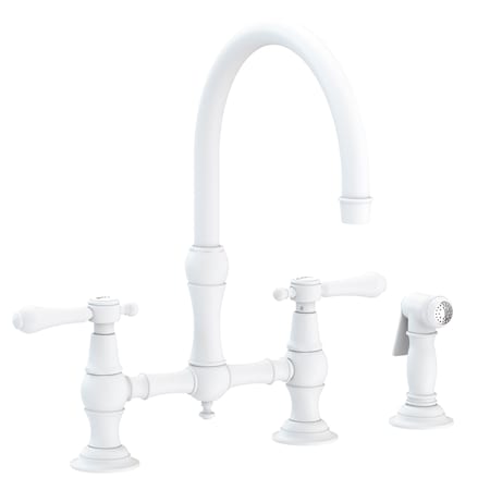Newport Brass Kitchen Bridge Faucet With Side Spray in Matte White 9458-52